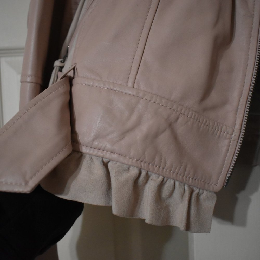 Pretty Pink Ruffled Leather/Suede Jacket - Picture 5 of 13